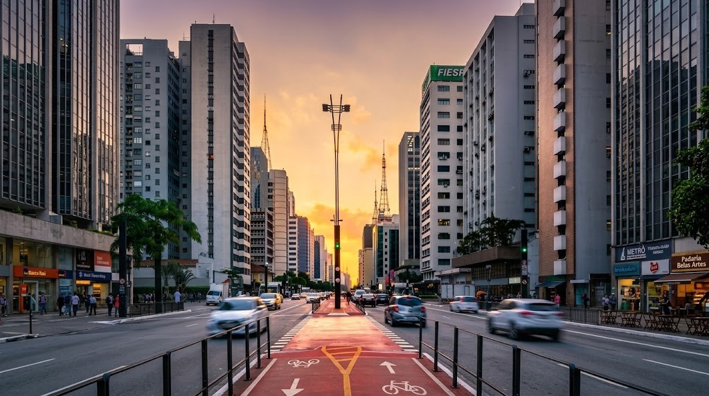 Avenida Paulista ao entardecer, em São Paulo